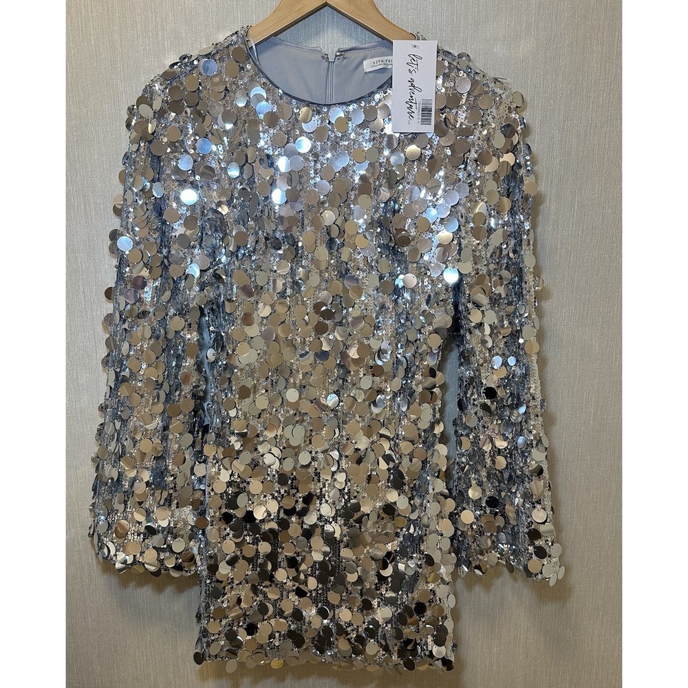 New 12th Tribe Pippa Silver Payette Long Sleeve Mini Dress S - Picture 2 of 12